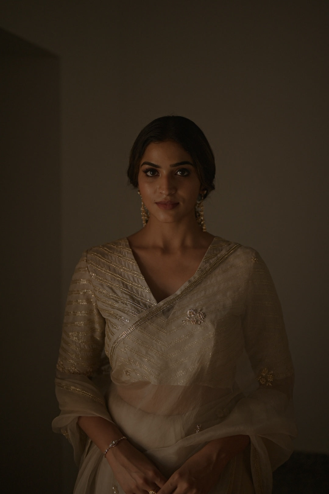 Ivory Organza Saree and Silk Blouse - Zuleiha