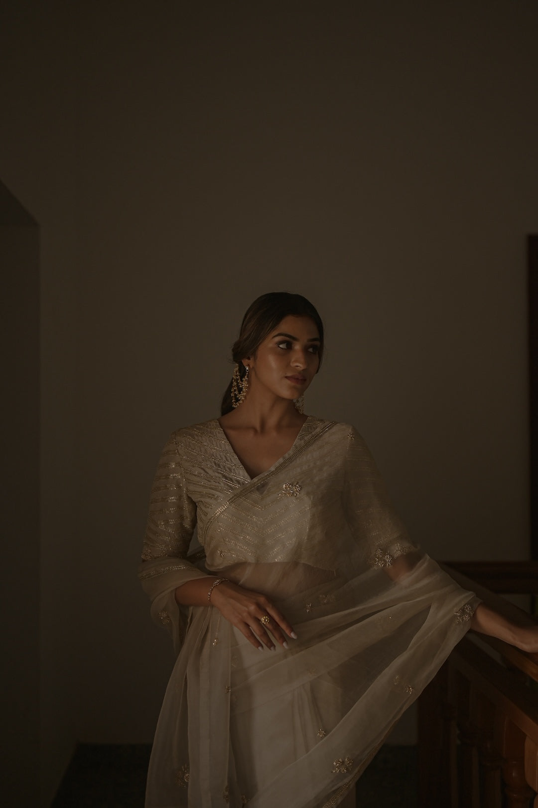 Ivory Organza Saree and Silk Blouse - Zuleiha