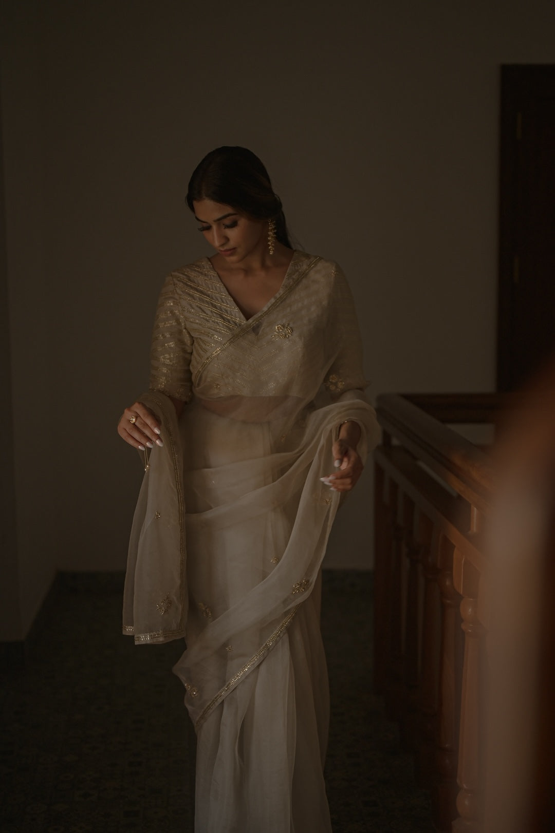 Ivory Organza Saree and Silk Blouse - Zuleiha