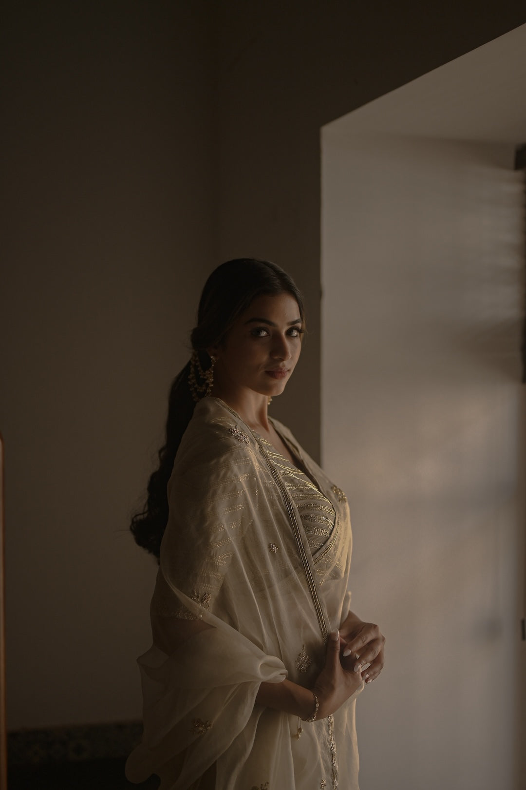 Ivory Organza Saree and Silk Blouse - Zuleiha