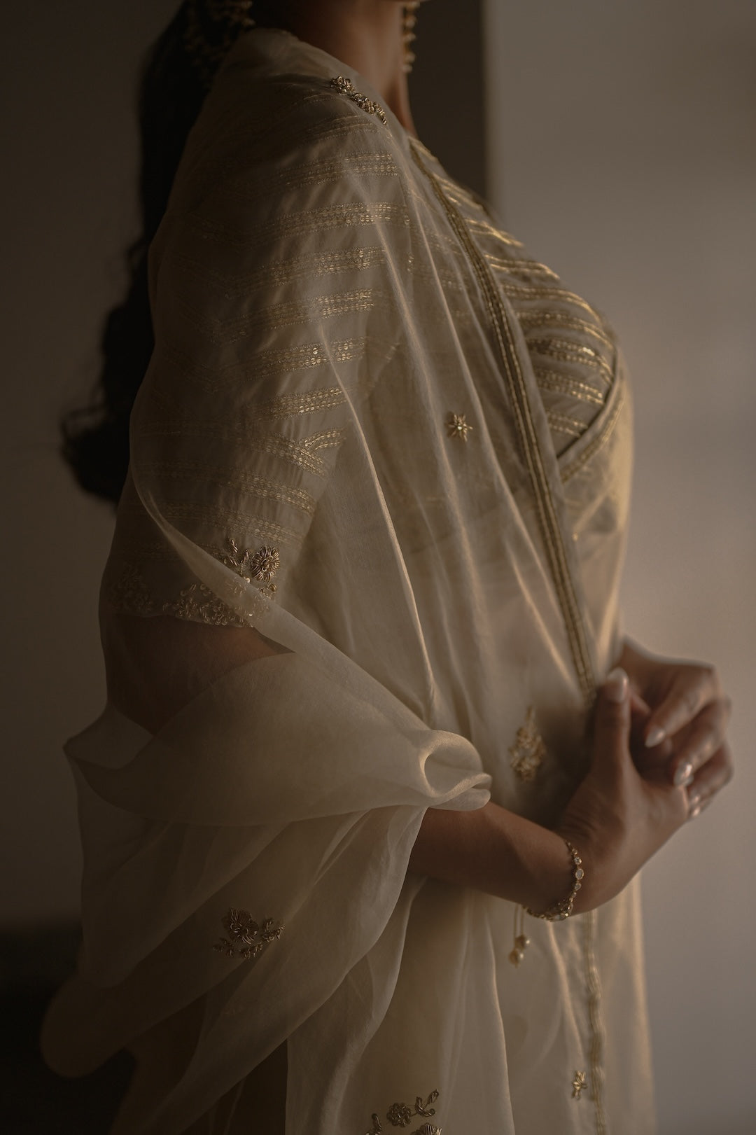 Ivory Organza Saree and Silk Blouse - Zuleiha