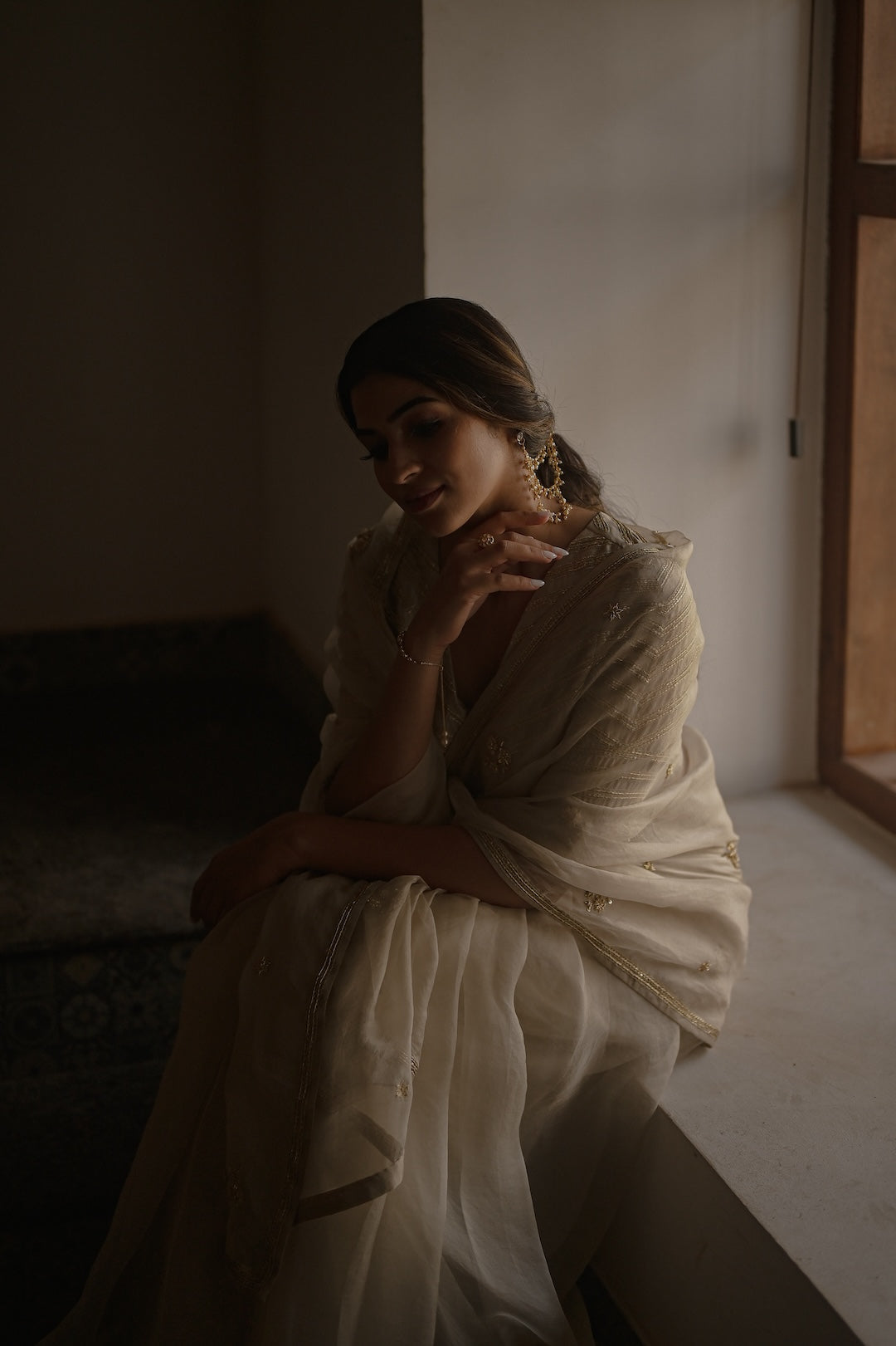 Ivory Organza Saree and Silk Blouse - Zuleiha