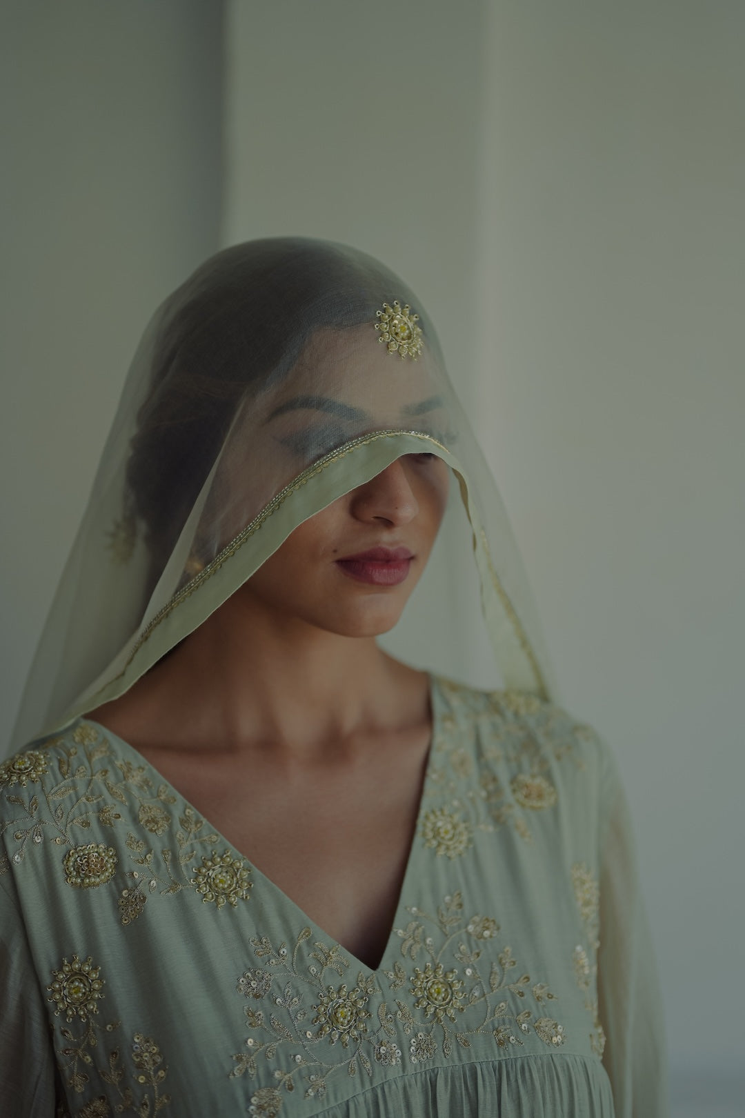 Powder Blue Chanderi and Organza Kurta Set - Zuleiha