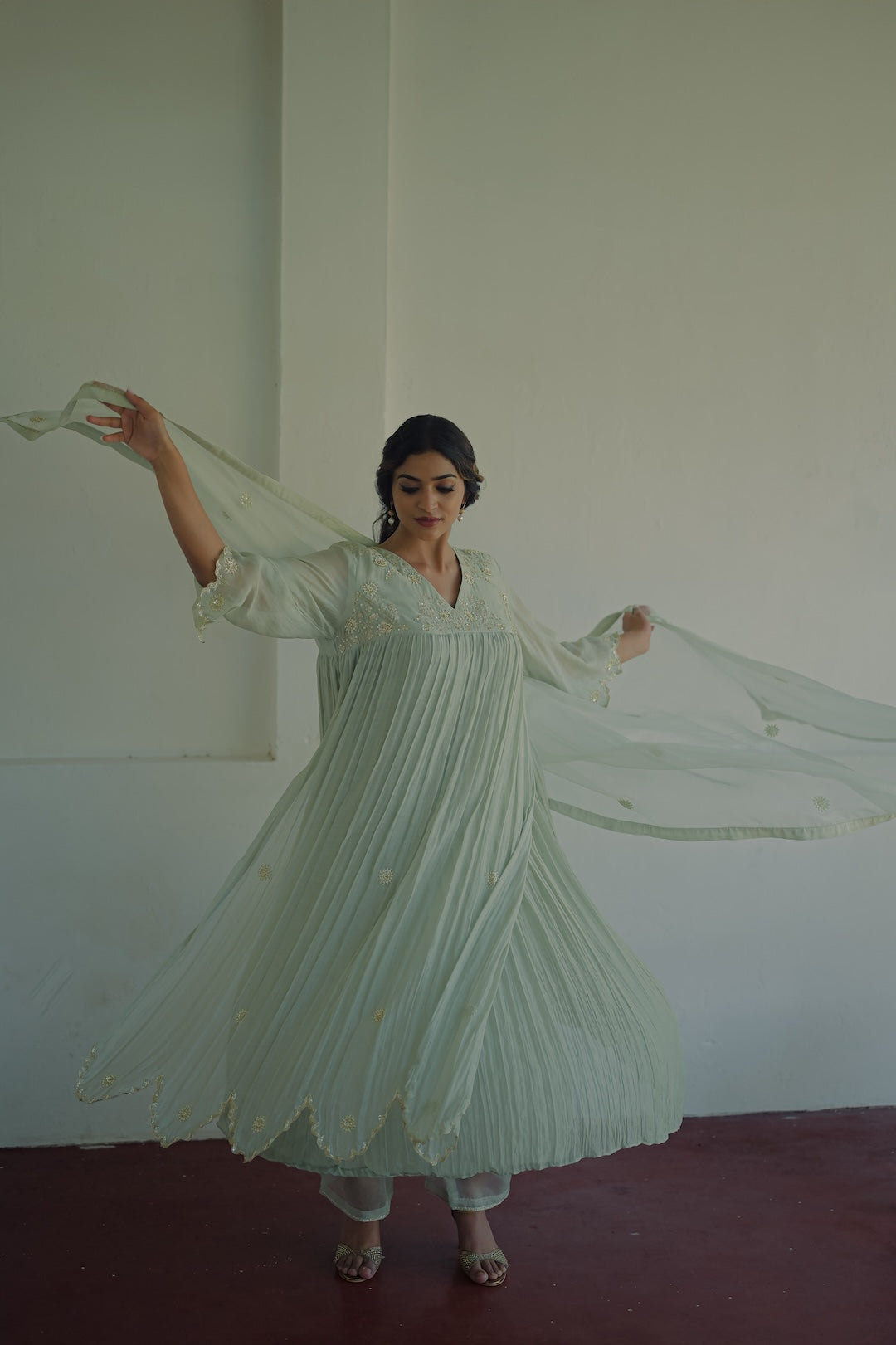 Powder Blue Chanderi and Organza Kurta Set - Zuleiha