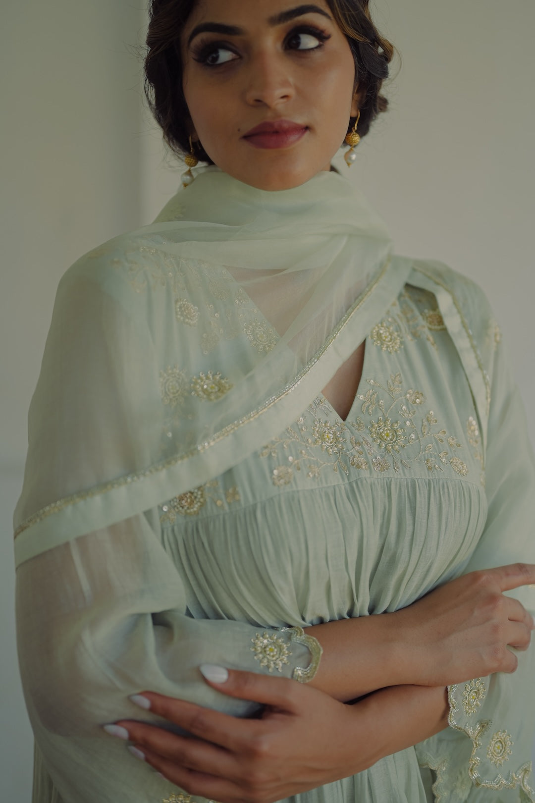 Powder Blue Chanderi and Organza Kurta Set - Zuleiha