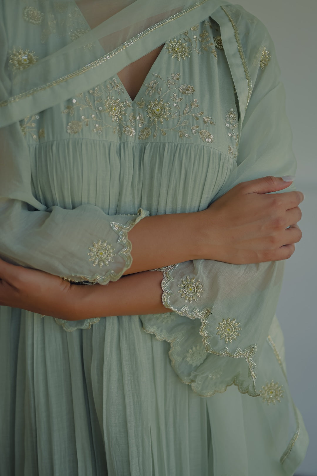 Powder Blue Chanderi and Organza Kurta Set - Zuleiha