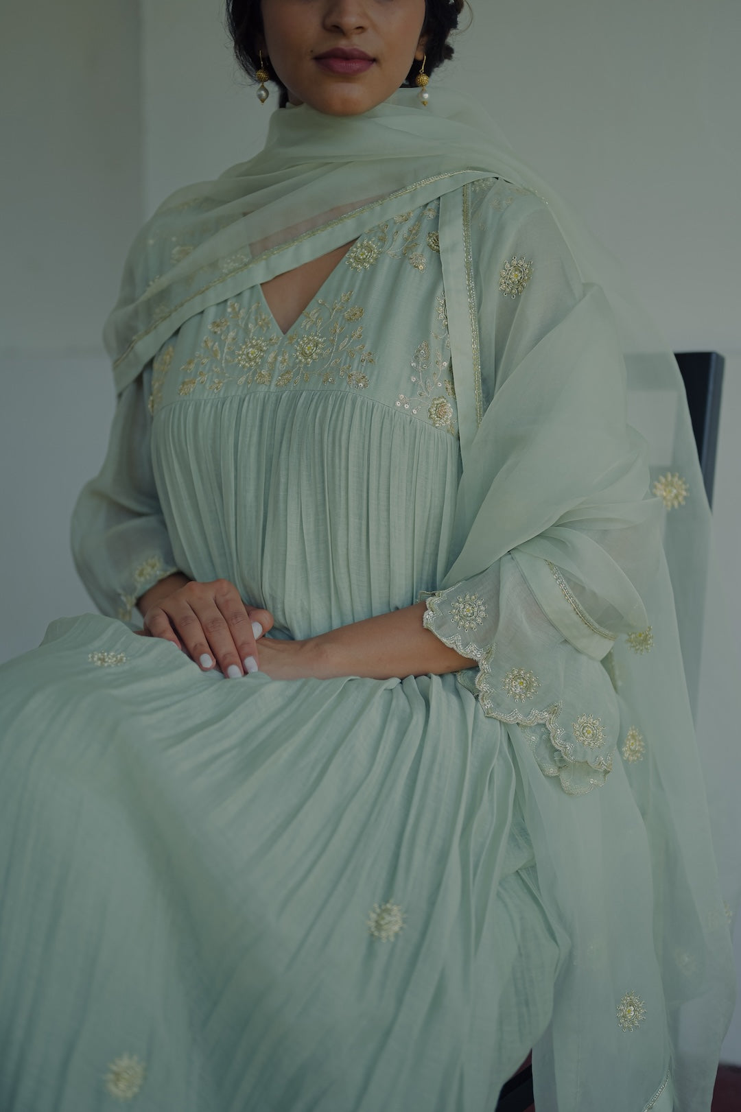 Powder Blue Chanderi and Organza Kurta Set - Zuleiha