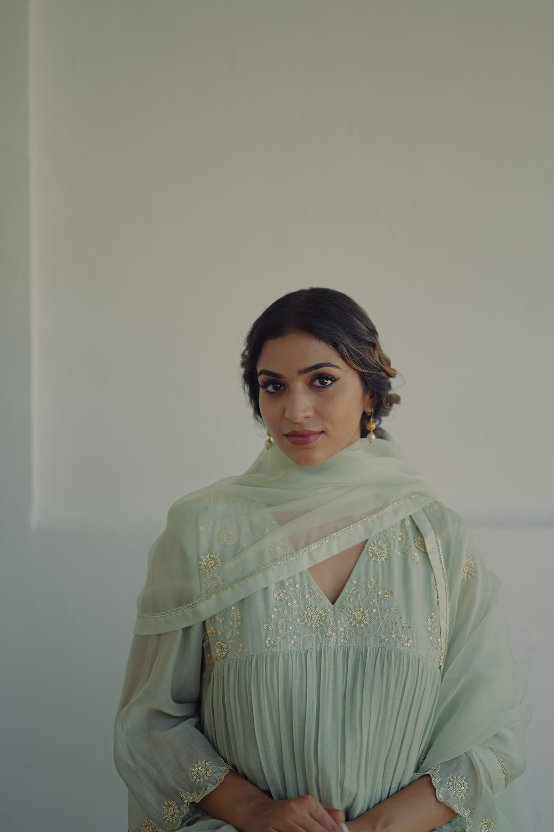Powder Blue Chanderi and Organza Kurta Set - Zuleiha