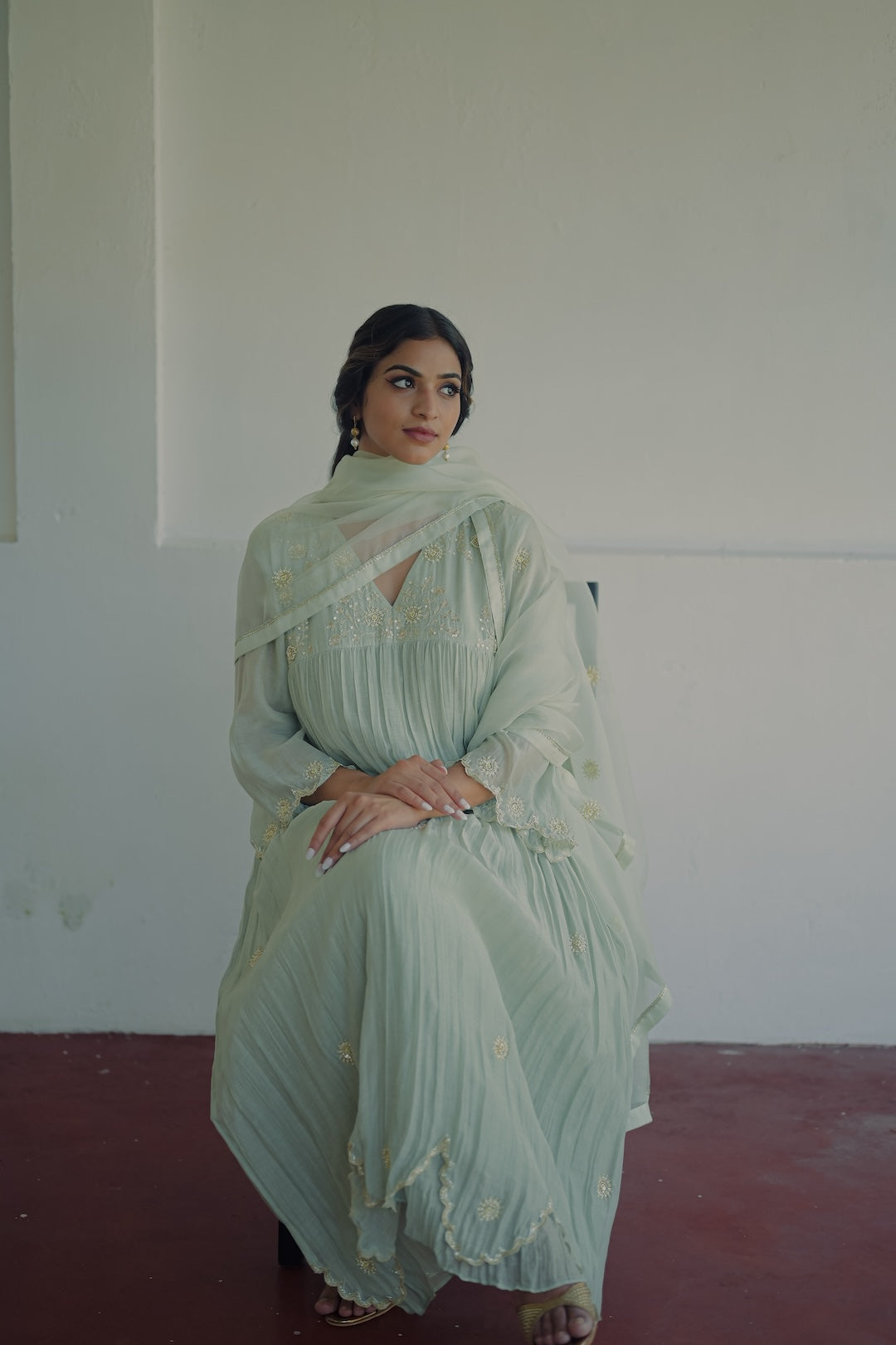 Powder Blue Chanderi and Organza Kurta Set - Zuleiha