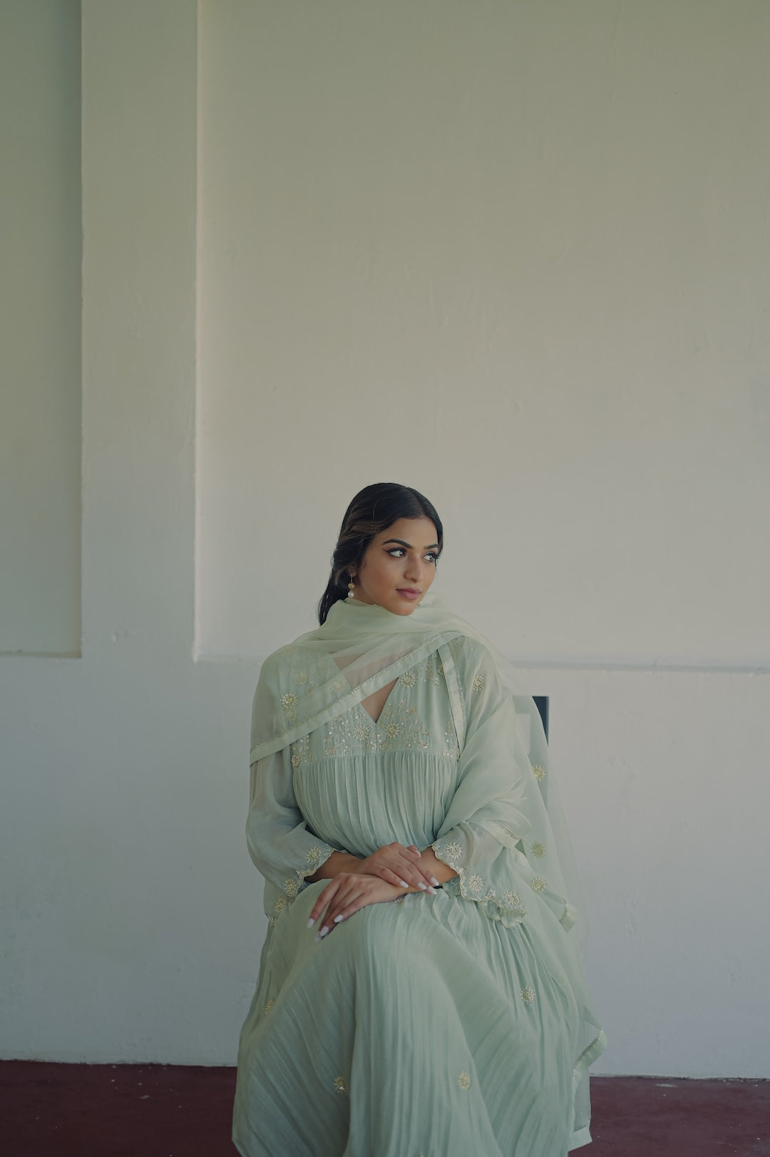 Powder Blue Chanderi and Organza Kurta Set - Zuleiha