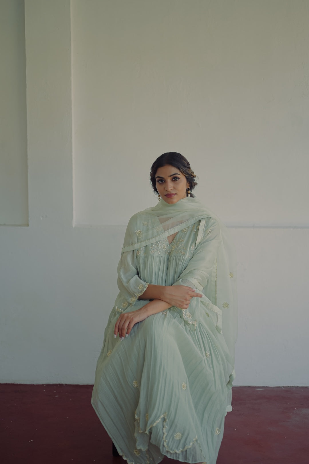 Powder Blue Chanderi and Organza Kurta Set - Zuleiha