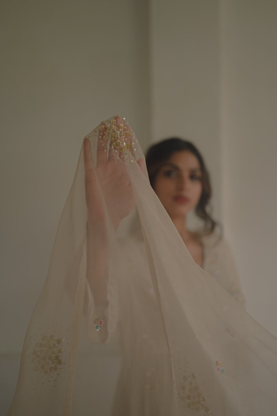 Ivory Chanderi and Organza kurta set - Zuleiha
