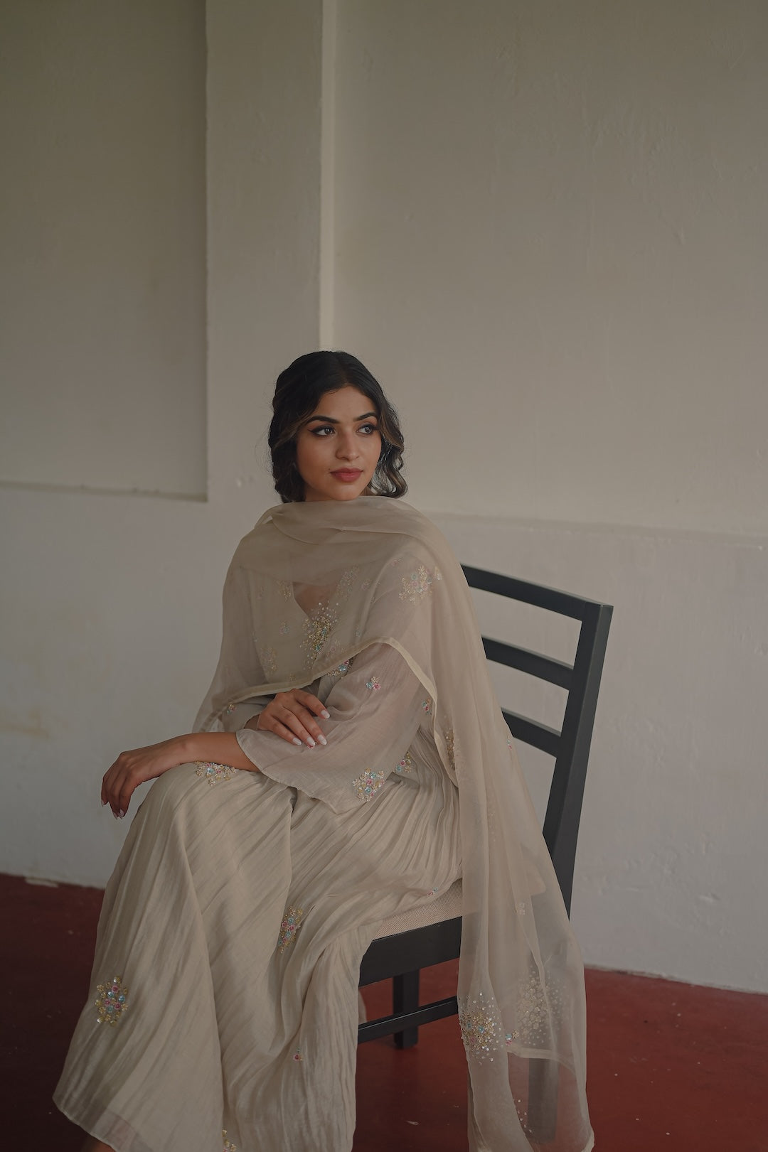 Ivory Chanderi and Organza kurta set - Zuleiha