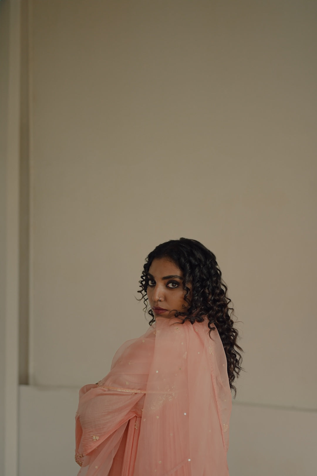 Peach Chanderi and Organza Kurta Set - Zuleiha