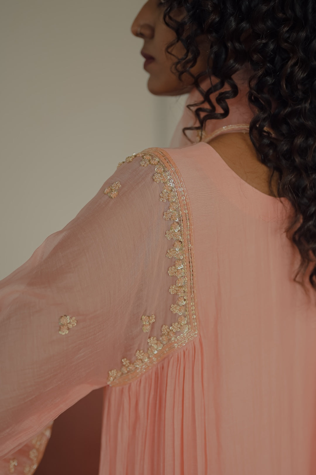 Peach Chanderi and Organza Kurta Set - Zuleiha