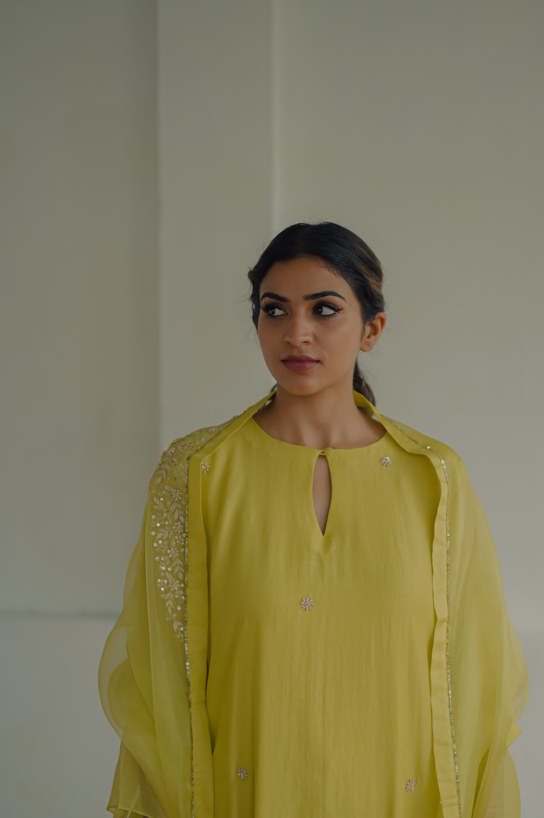 Lime Green Chanderi and Organza kurta set - Zuleiha