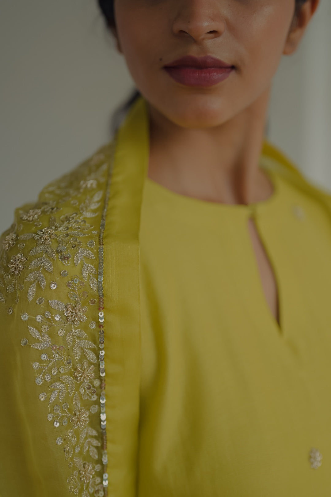 Lime Green Chanderi and Organza kurta set - Zuleiha