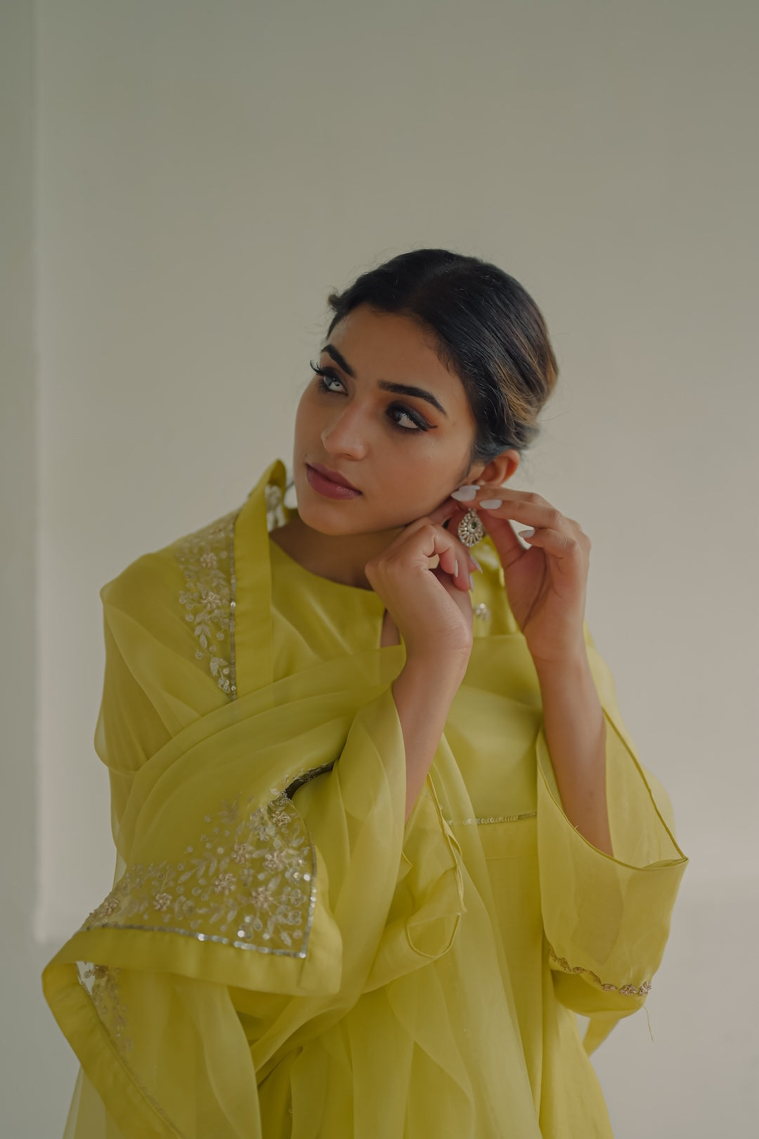 Lime Green Chanderi and Organza kurta set - Zuleiha