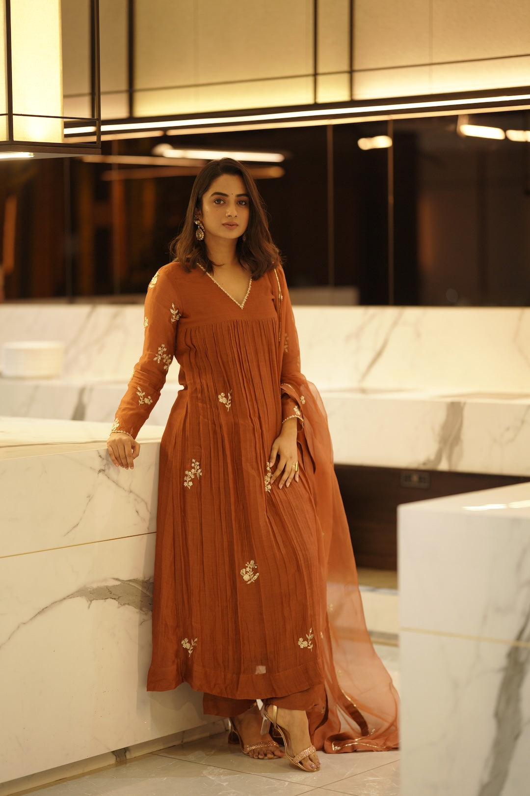 Namitha Pramod in Zuleiha Signature Brown Kurti Set