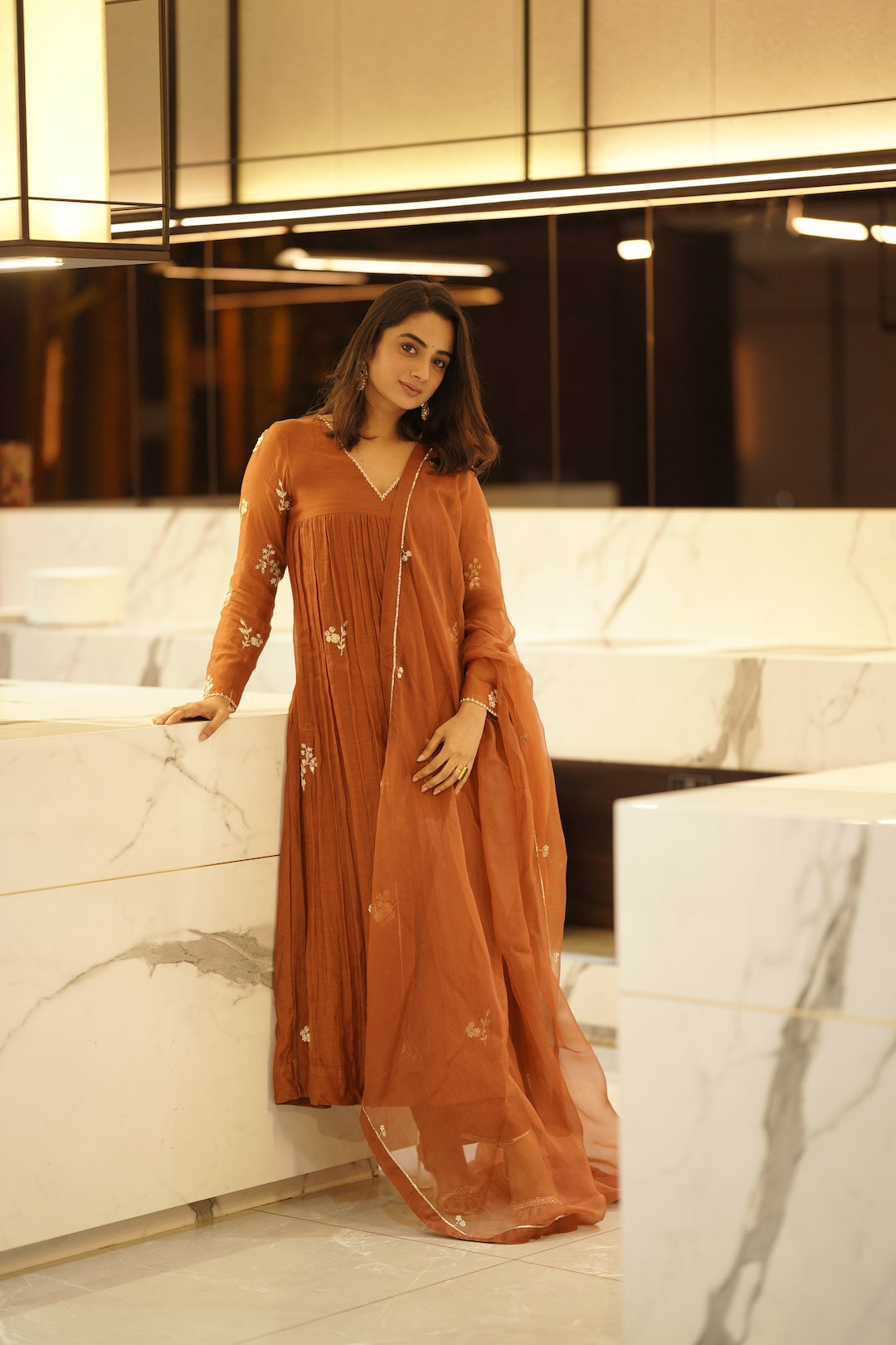 Namitha Pramod in Zuleiha Signature Brown Kurti Set