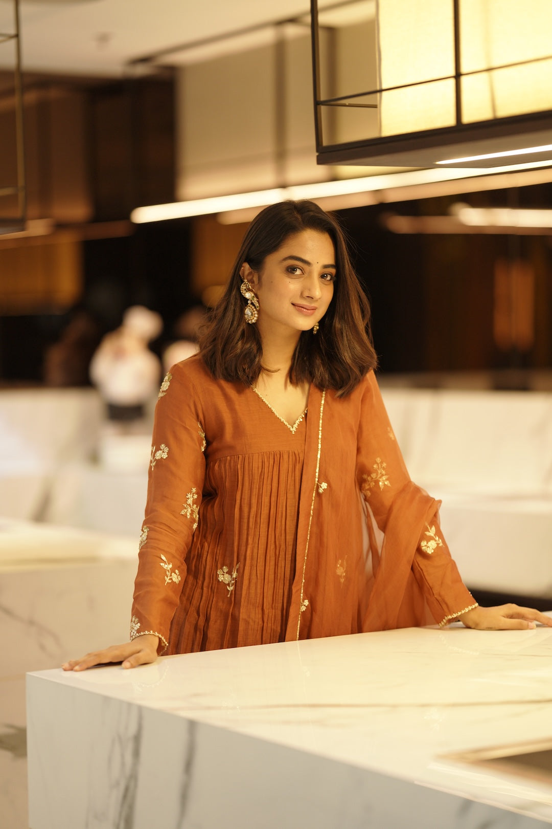 Namitha Pramod in Zuleiha Signature Brown Kurti Set