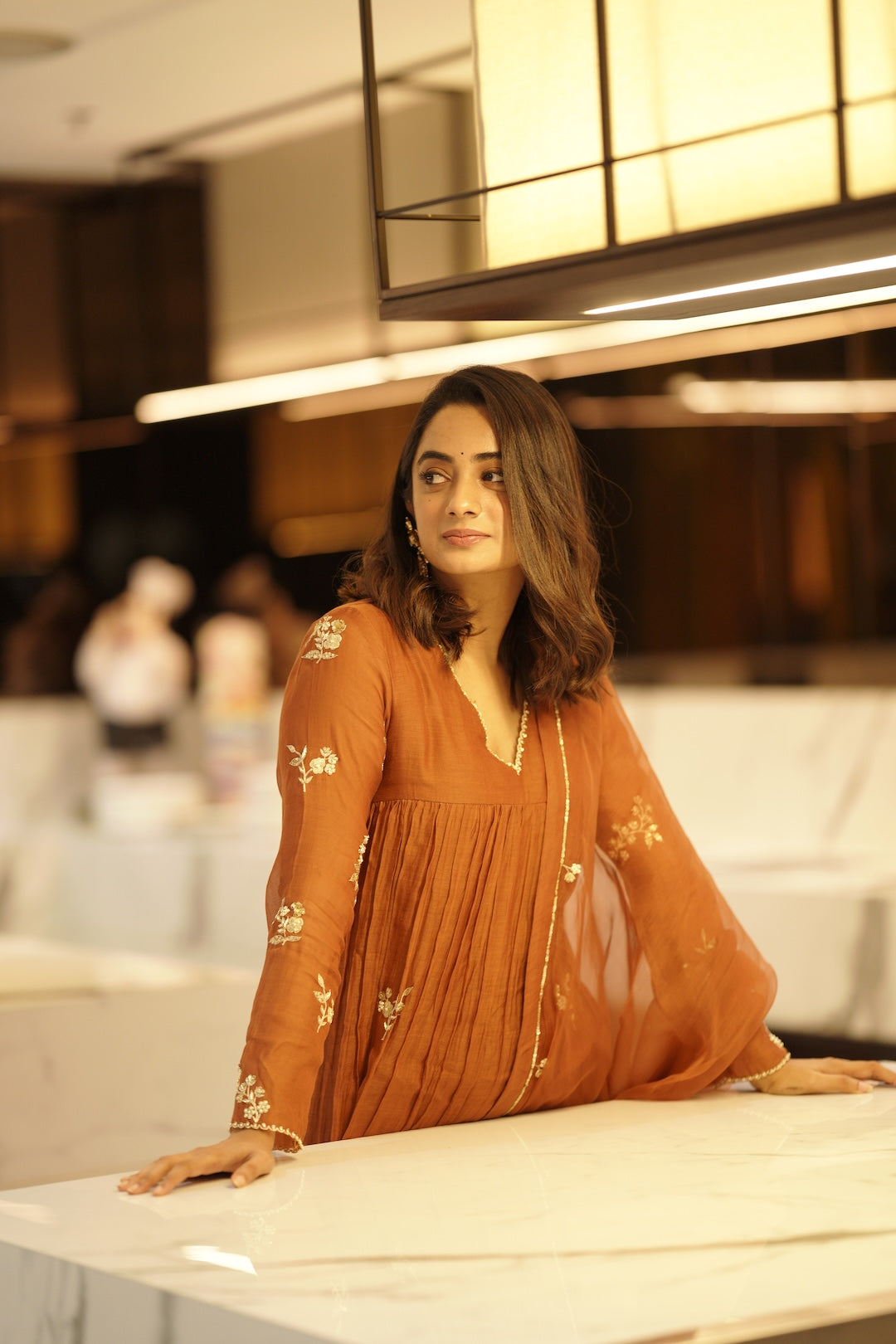 Namitha Pramod in Zuleiha Signature Brown Kurti Set