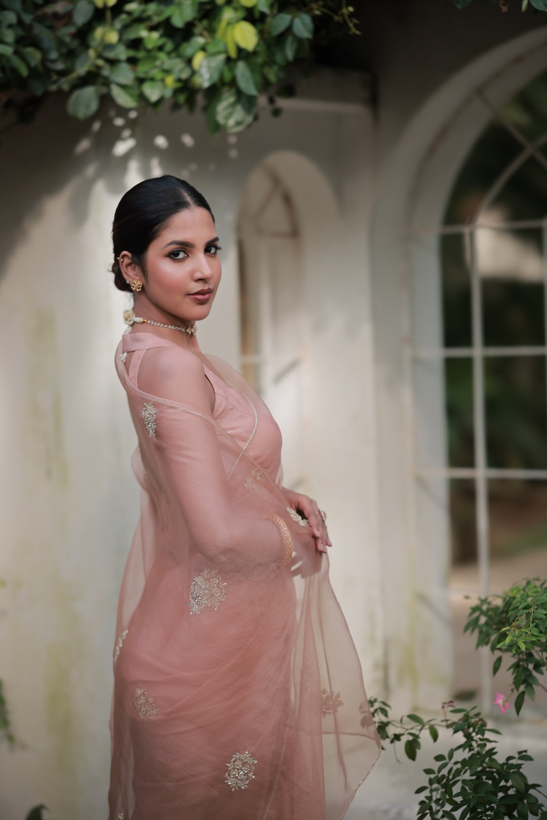 Peach Organza Saree - Zuleiha