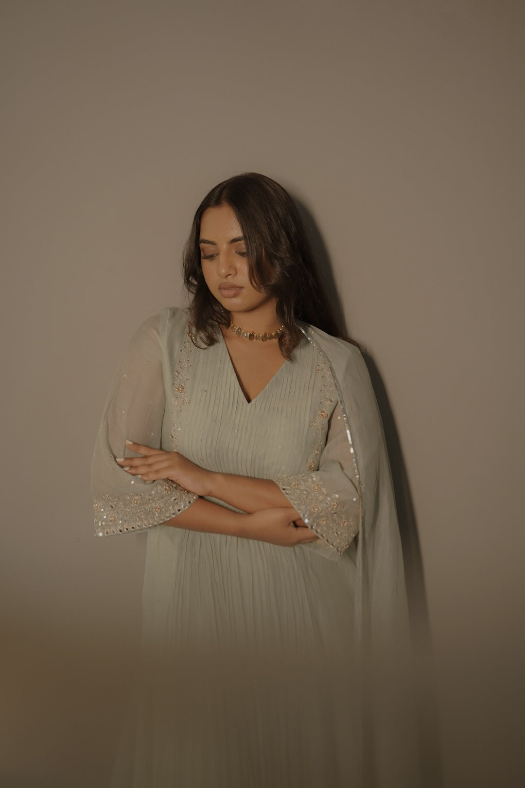 Blue Mirror Work Kurta Set - Zuleiha