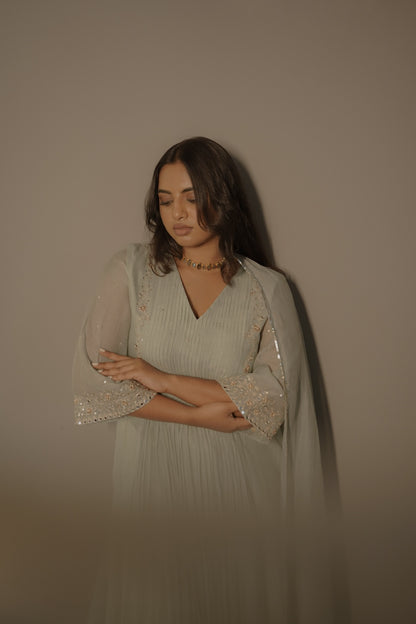 Blue Mirror Work Kurta Set - Zuleiha