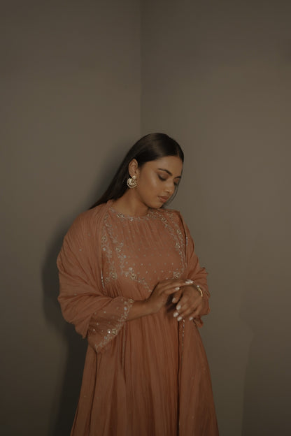 Rust Mirror Work Kurta Set - Zuleiha