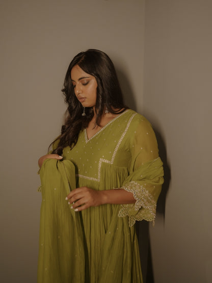 Mehendi green Mirror Work Set - Zuleiha