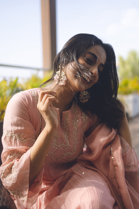 Namitha Pramod in pastel pink Chanderi Kurti Set