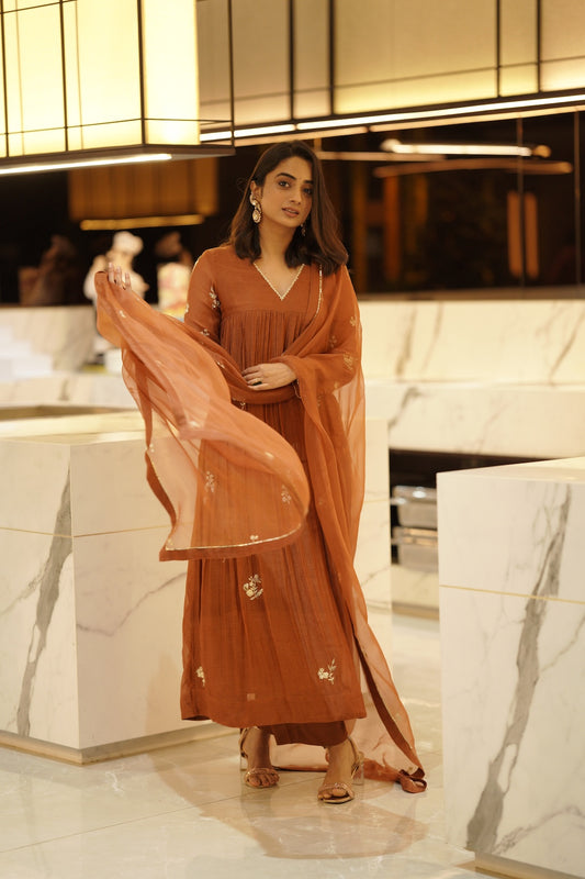 Namitha Pramod in Zuleiha Signature Brown Kurti Set