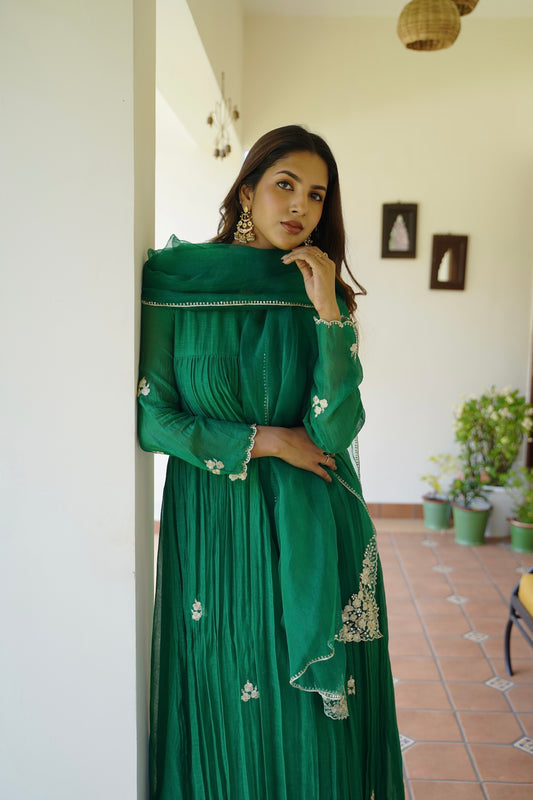 Signature Green Chanderi and Kurti Set - Zuleiha