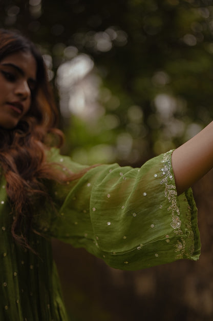 Mehendi Green Zari and Sequence work Kurta Set - Zuleiha