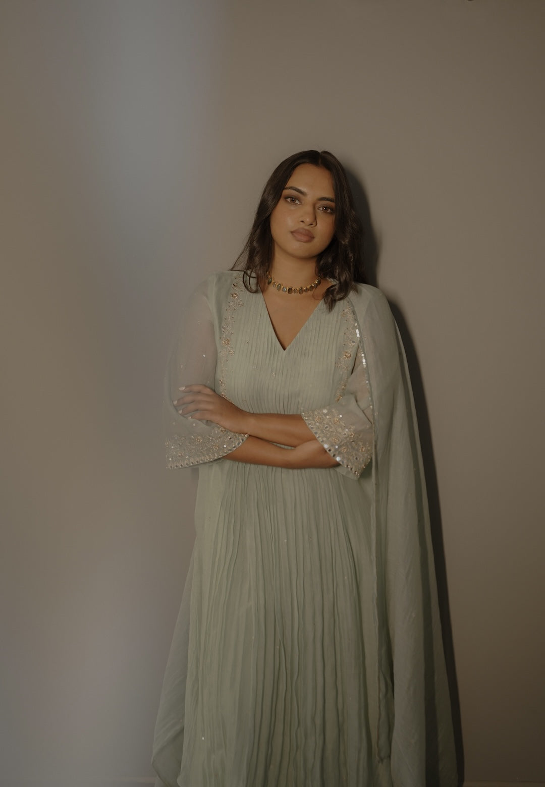 Blue Mirror Work Kurta Set - Zuleiha
