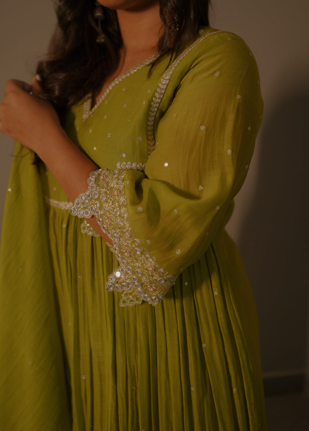 Mehendi green Mirror Work Set - Zuleiha