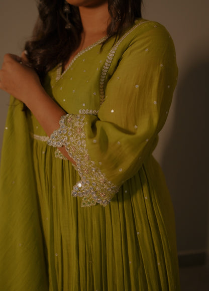 Mehendi green Mirror Work Set - Zuleiha