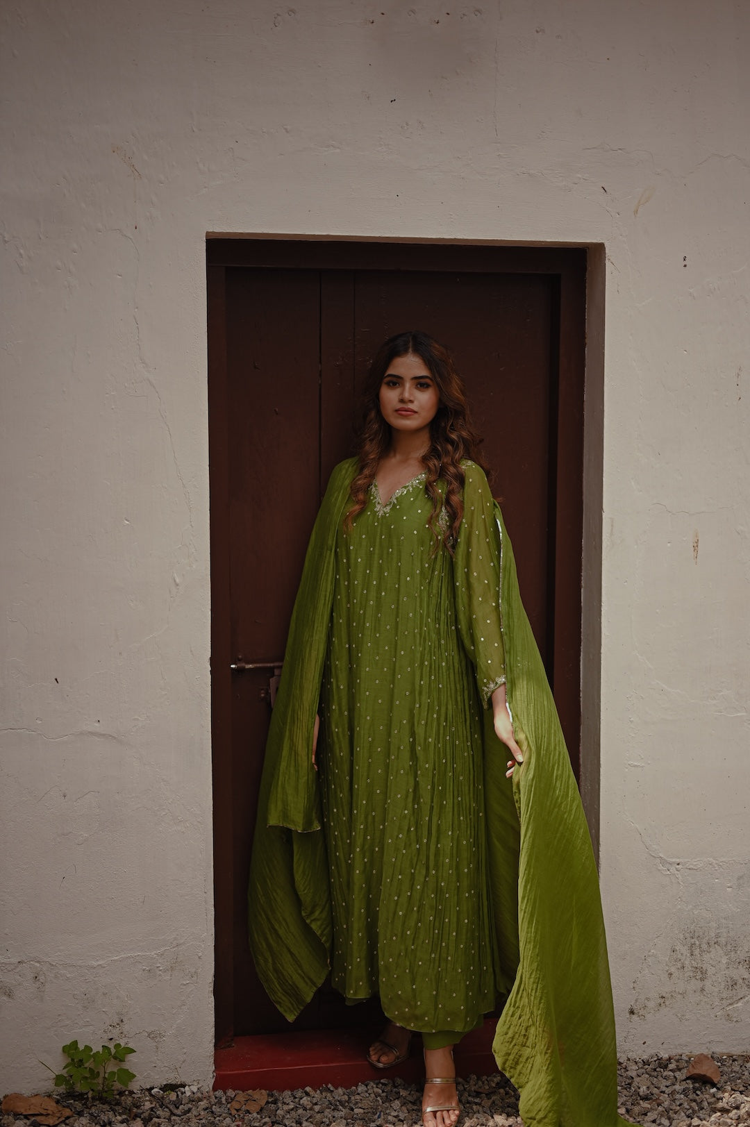 Mehendi Green Zari and Sequence work Kurta Set - Zuleiha