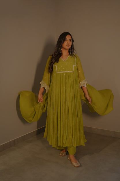Mehendi green Mirror Work Set - Zuleiha