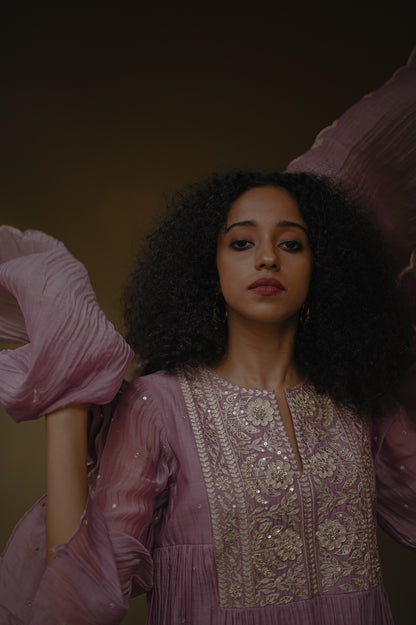 Lavender Pearl and Zari Handworked kurta set - Zuleiha