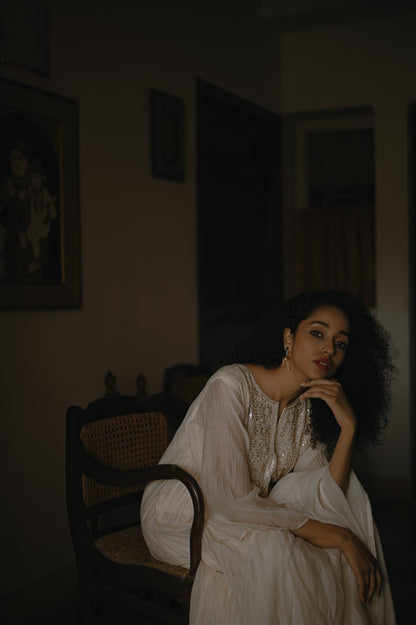 Ivory Pearl and Zari Handworked Kurta Set - Zuleiha