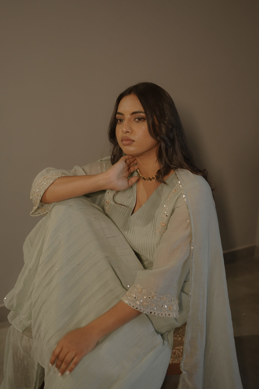Blue Mirror Work Kurta Set - Zuleiha