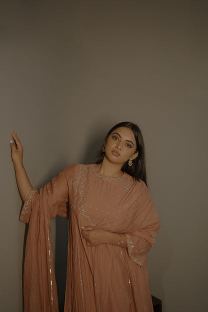 Rust Mirror Work Kurta Set - Zuleiha