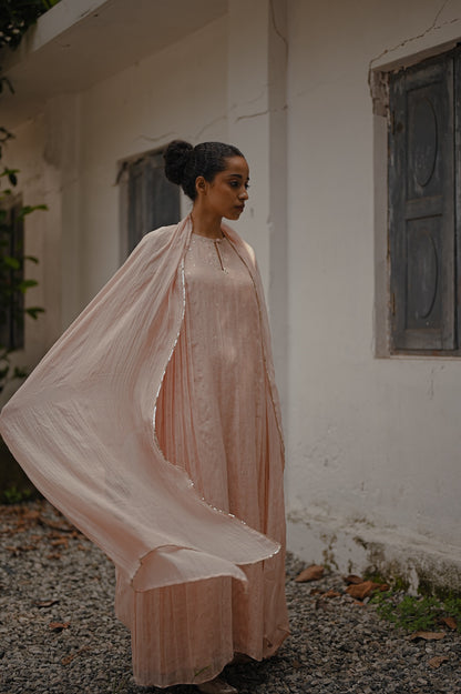 Powder Pink Zari Worked Kurta Set - Zuleiha