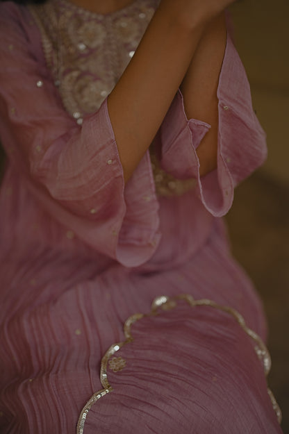 Lavender Pearl and Zari Handworked kurta set - Zuleiha