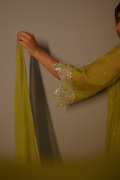 Mehendi green Mirror Work Set - Zuleiha