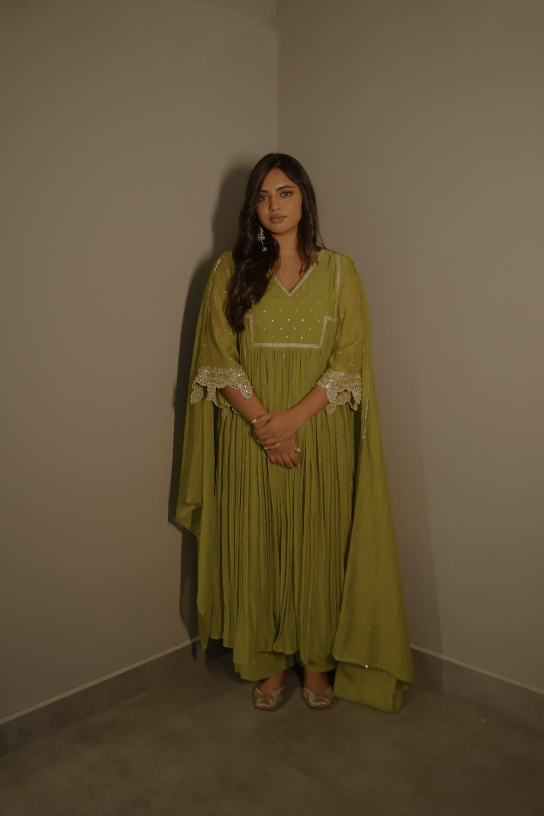 Mehendi green Mirror Work Set - Zuleiha