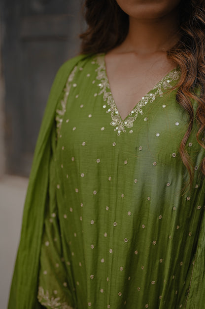 Mehendi Green Zari and Sequence work Kurta Set - Zuleiha