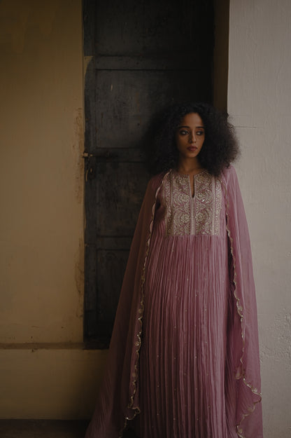 Lavender Pearl and Zari Handworked kurta set - Zuleiha